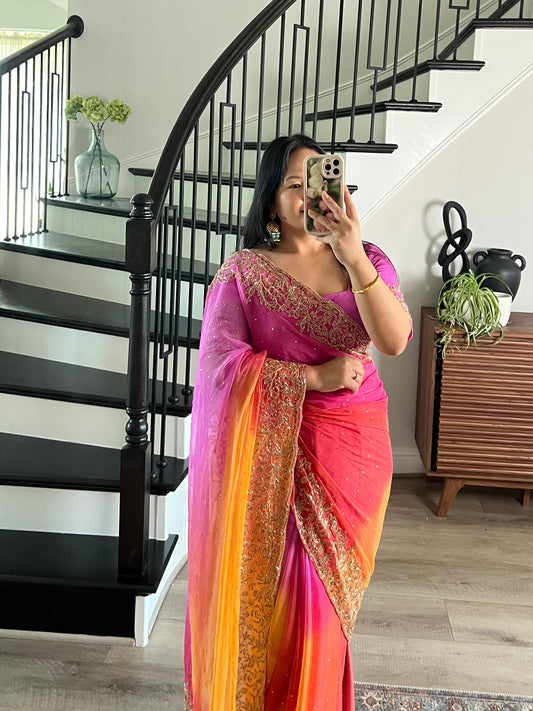 Pink orange saree