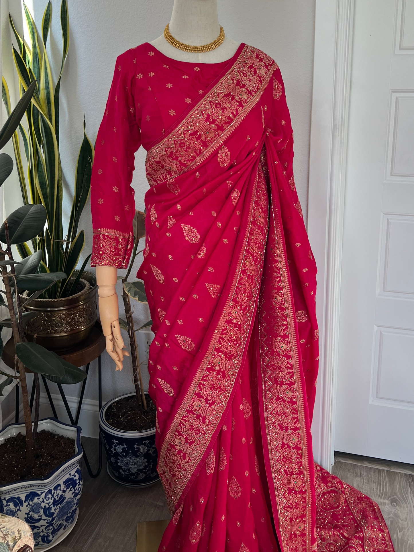 Rani pink khaddi saree