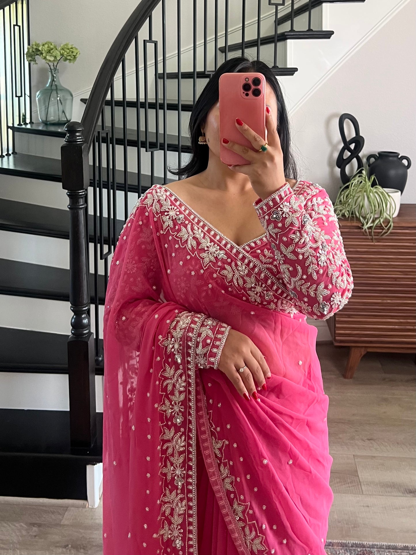 Pink boutique saree set