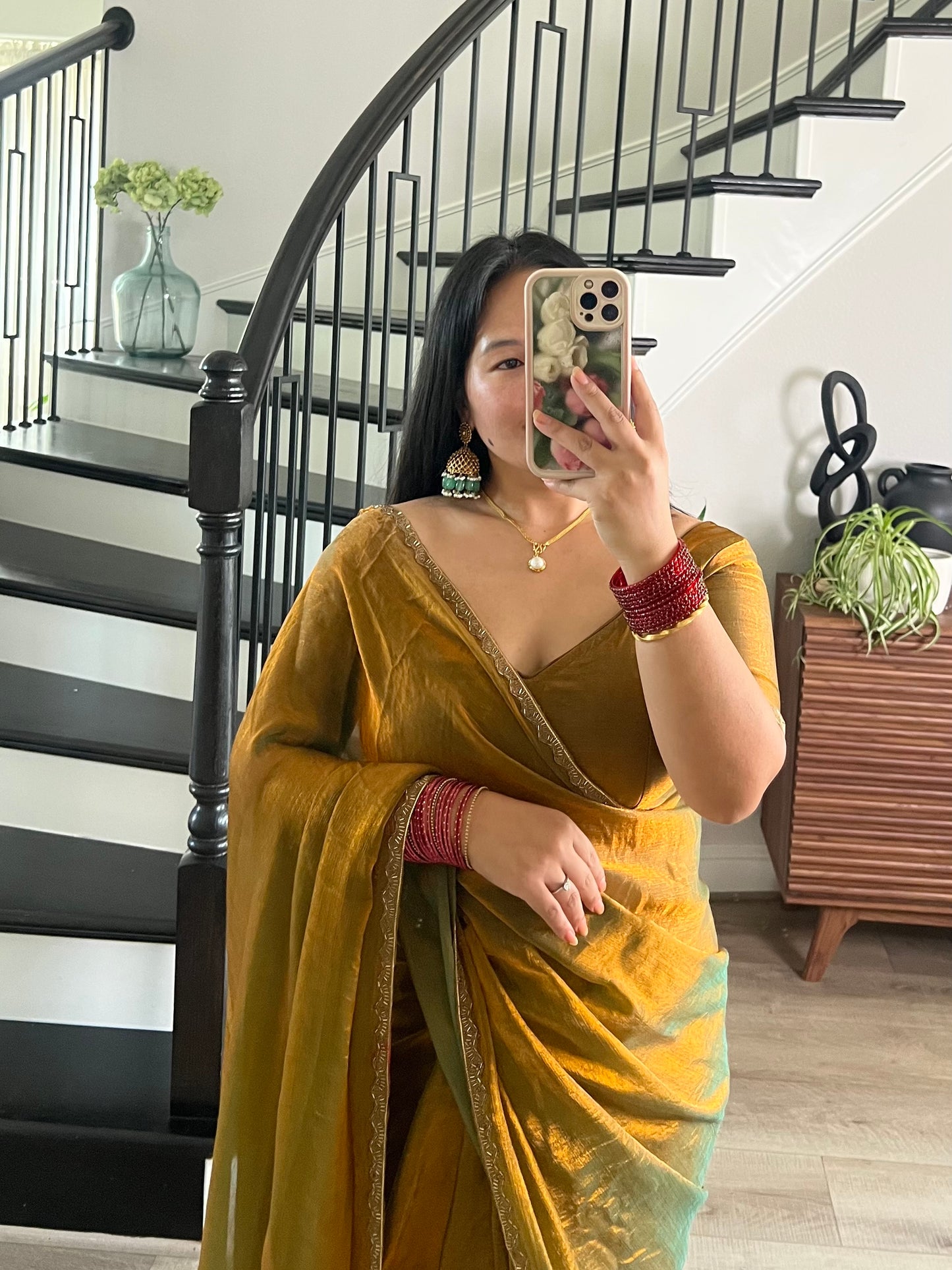 Fendy silk saree in green/golden