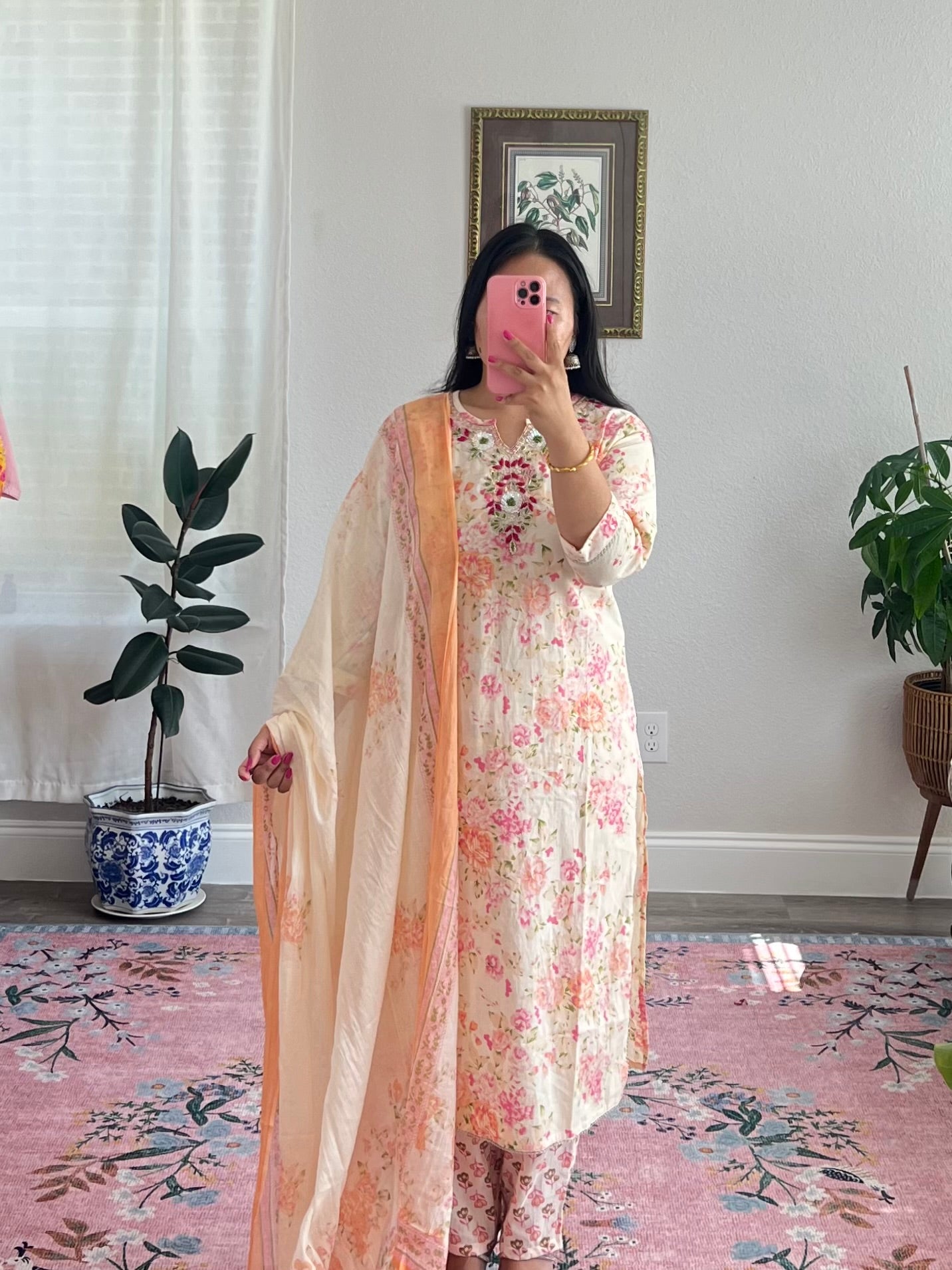 Cotton kurtha set with neck embroidery