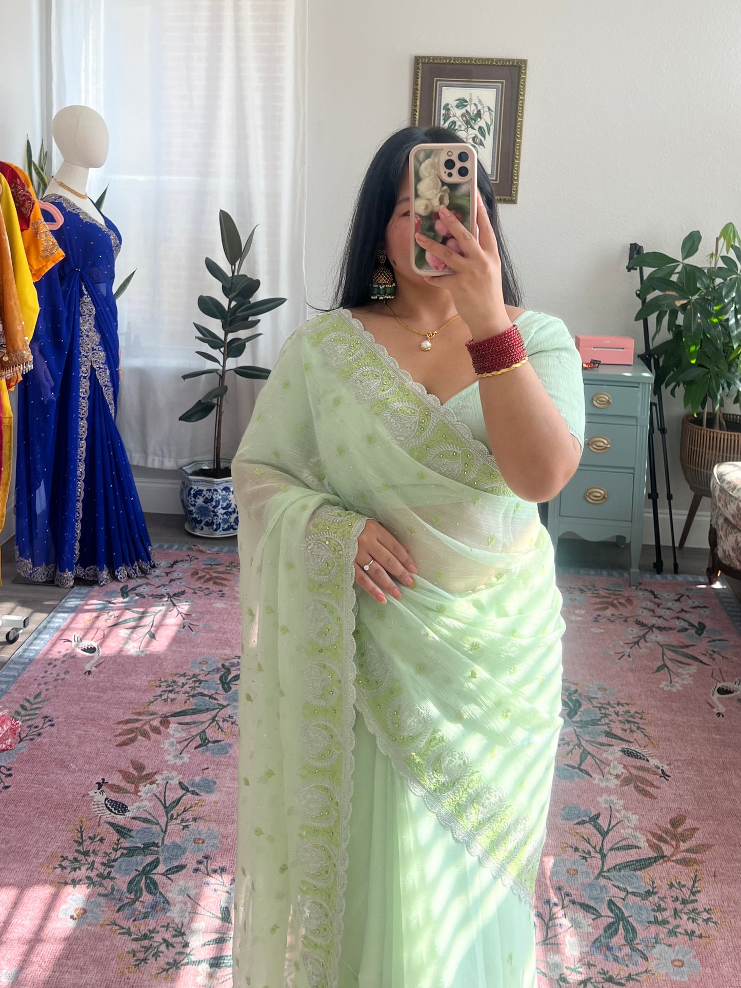 Mint green saree