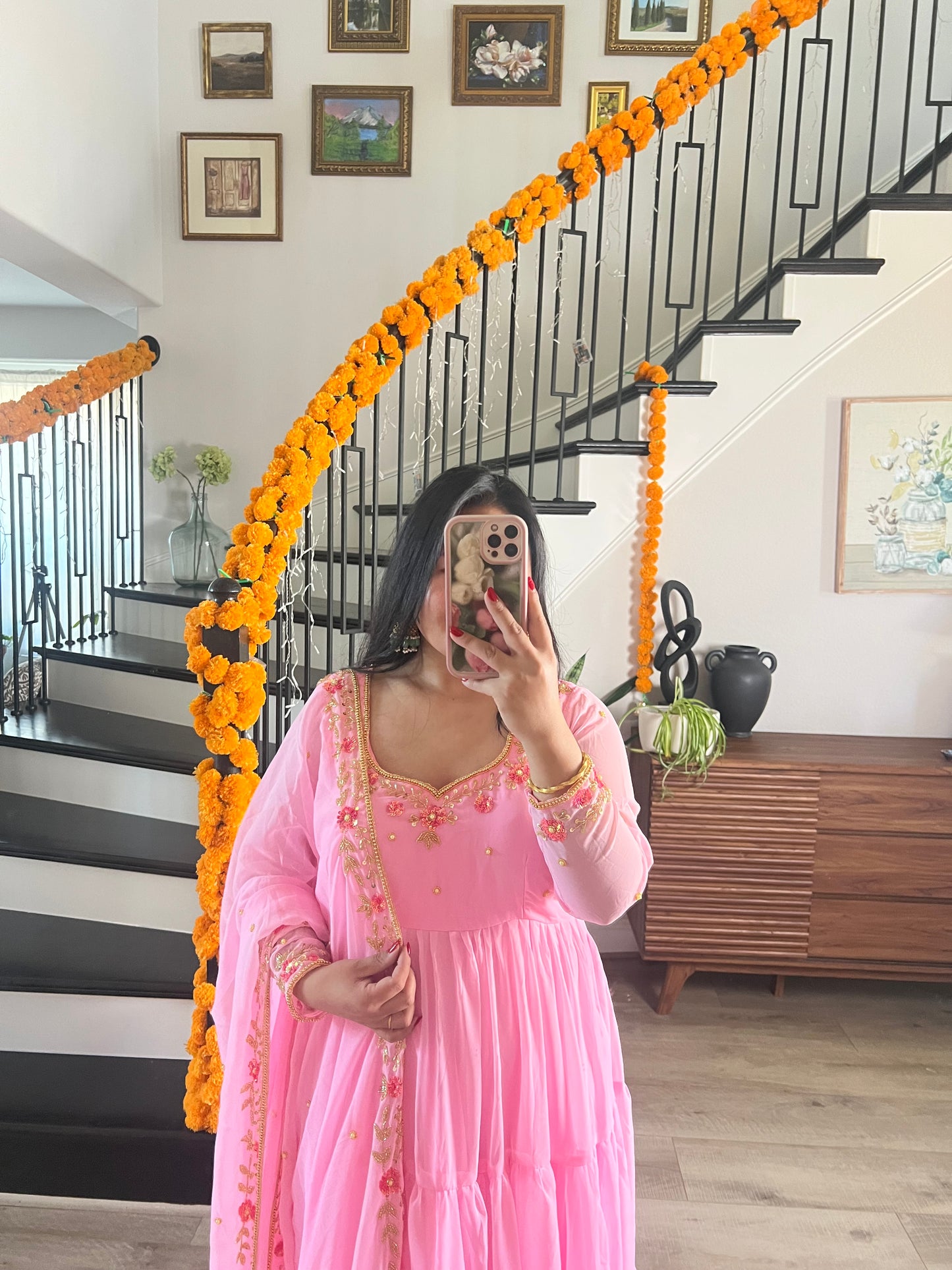 Handwork 4 step gown/anarkali in pink