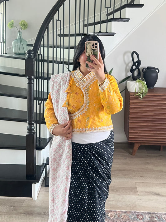 Kuching handwork choli in yellow