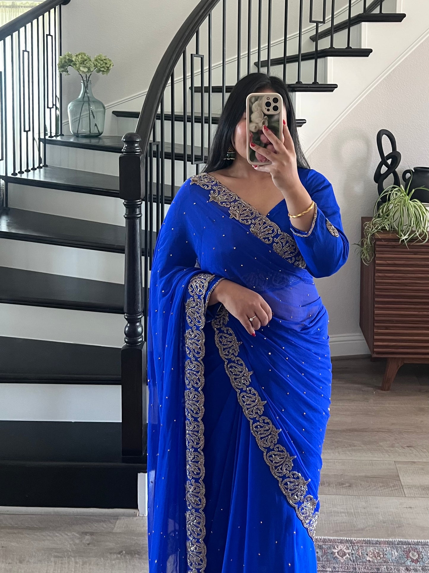 Royal Blue heavy handwork saree set
