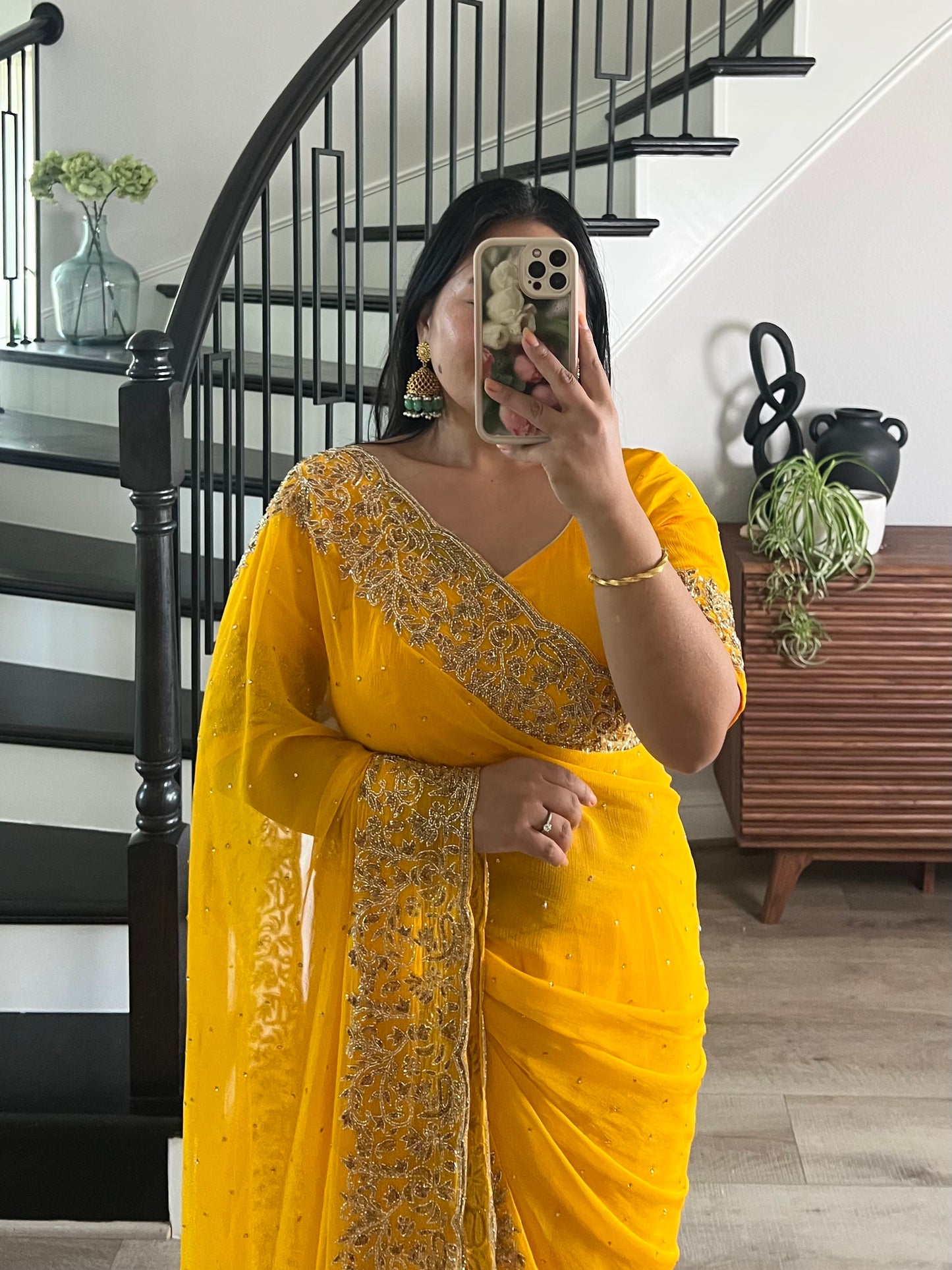 Yellow heavy saree