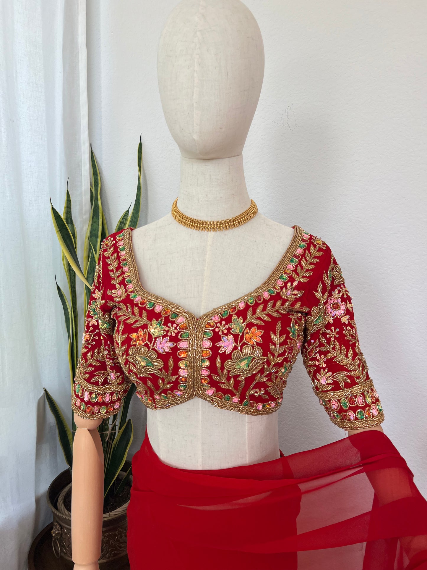 Boutique work ruffle skirt saree and blouse set