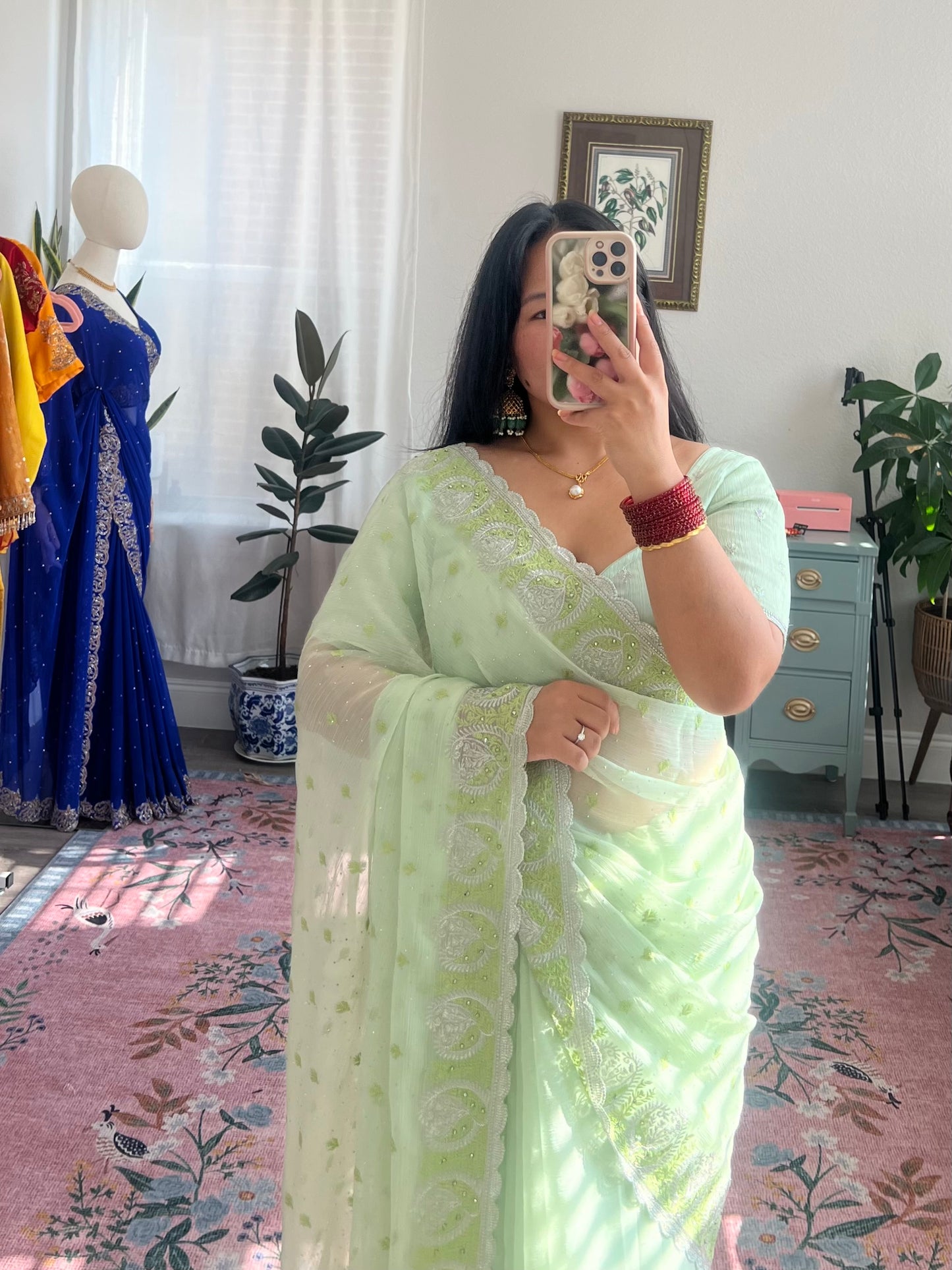 Mint green saree