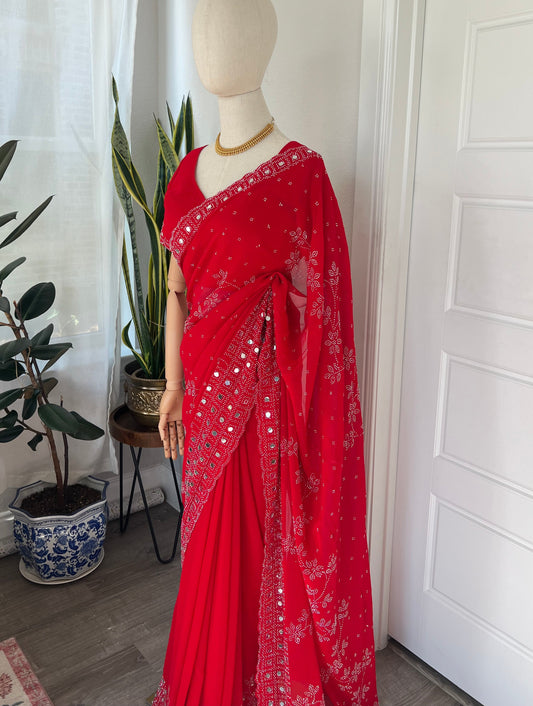 Heavy Swiroski work Red Saree and Blouse