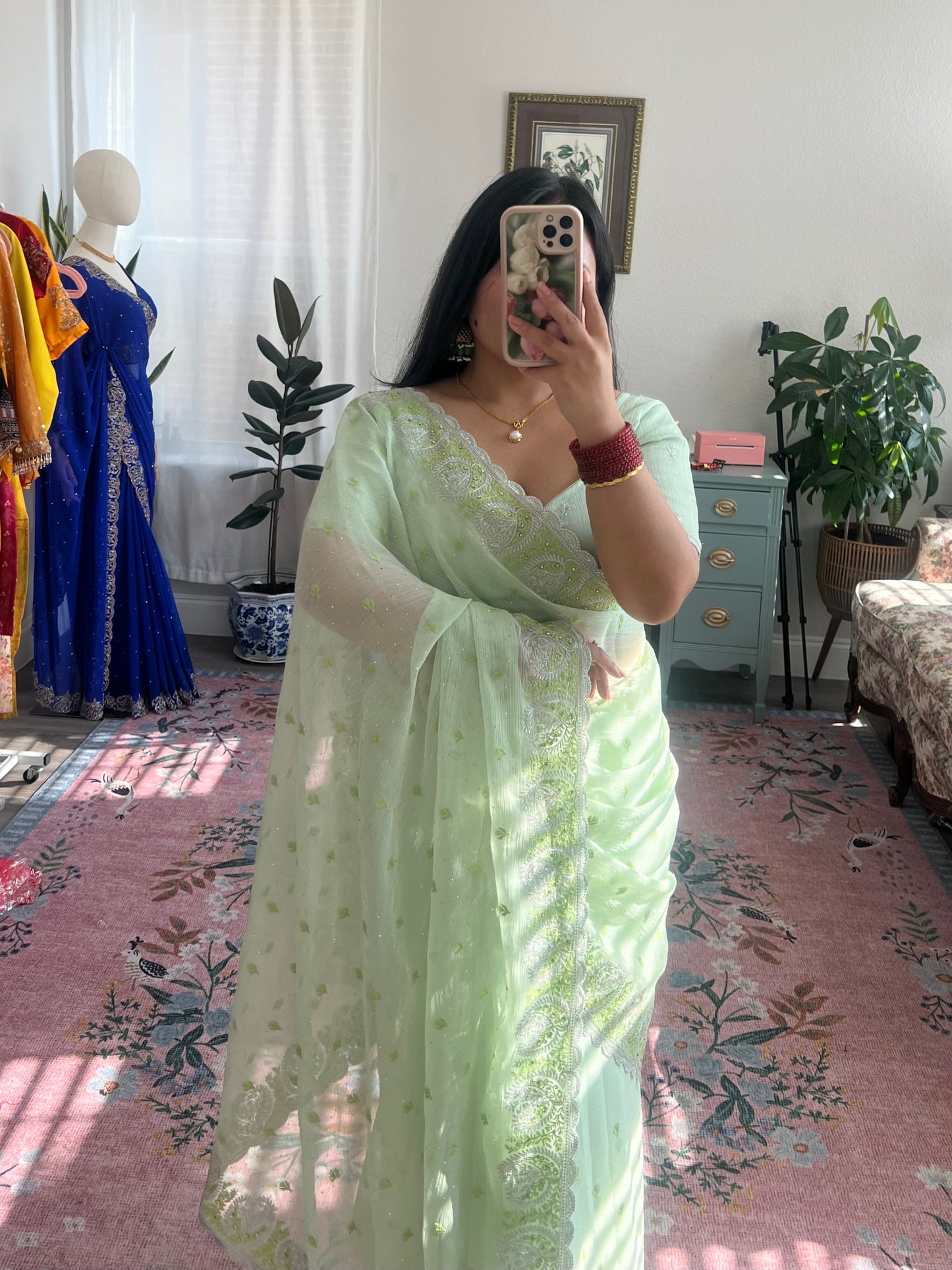 Mint green saree