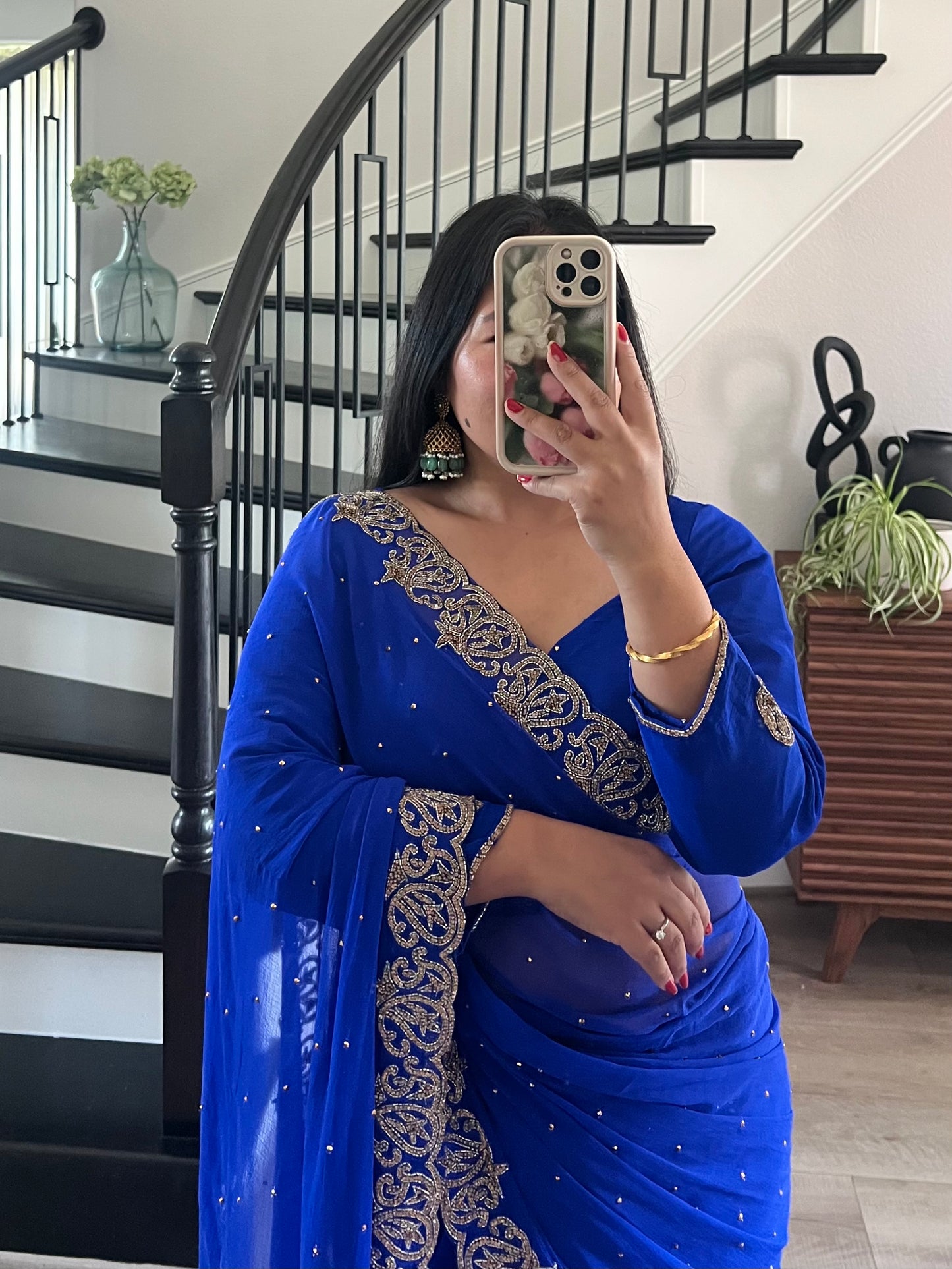Royal Blue heavy handwork saree set