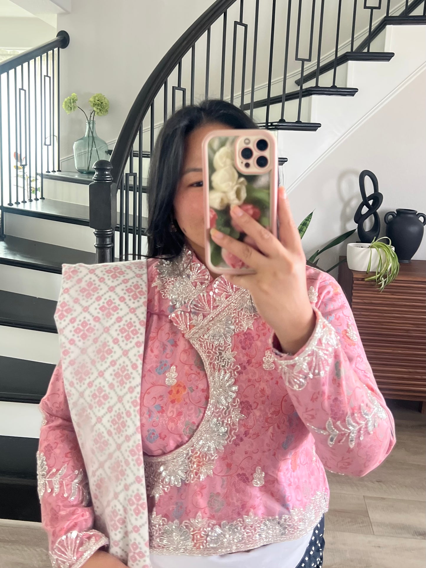 Handwork chaubandi choli in light pink