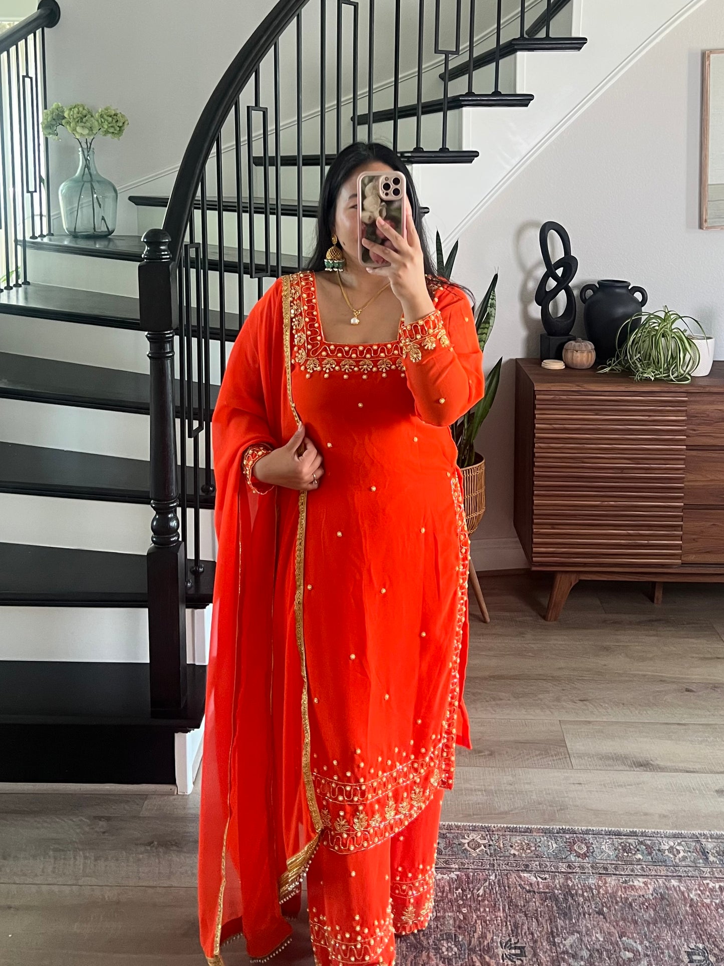 Handwork orange kurtha set