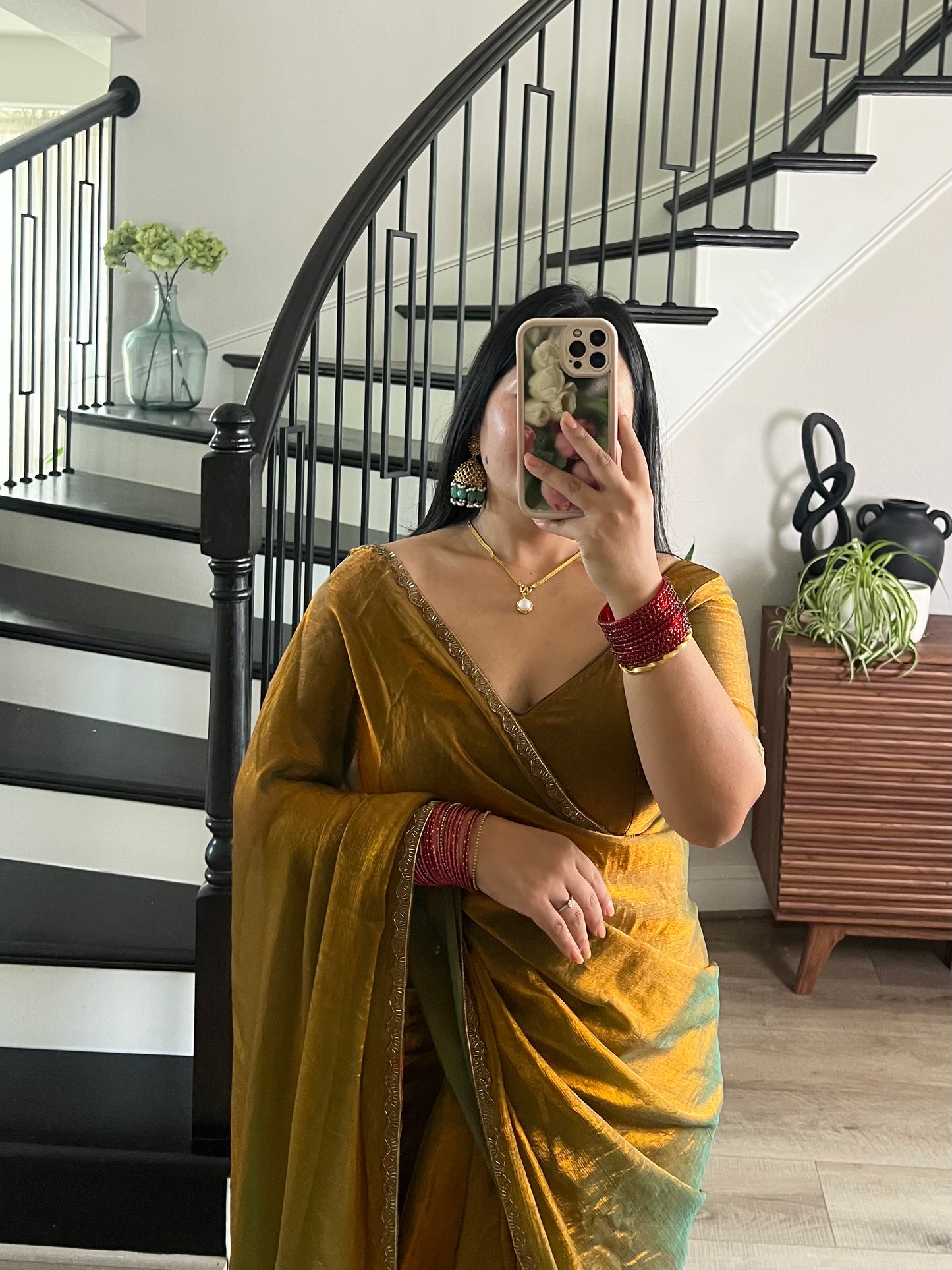Fendy silk saree in green/golden