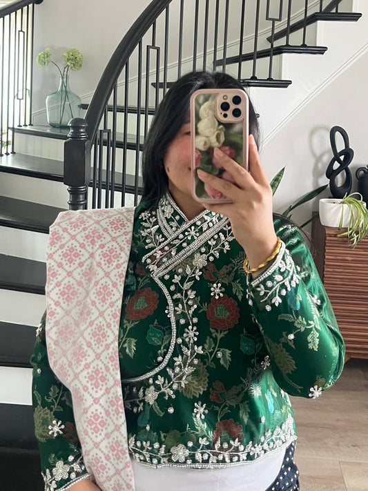 Kuching handwork choli in green