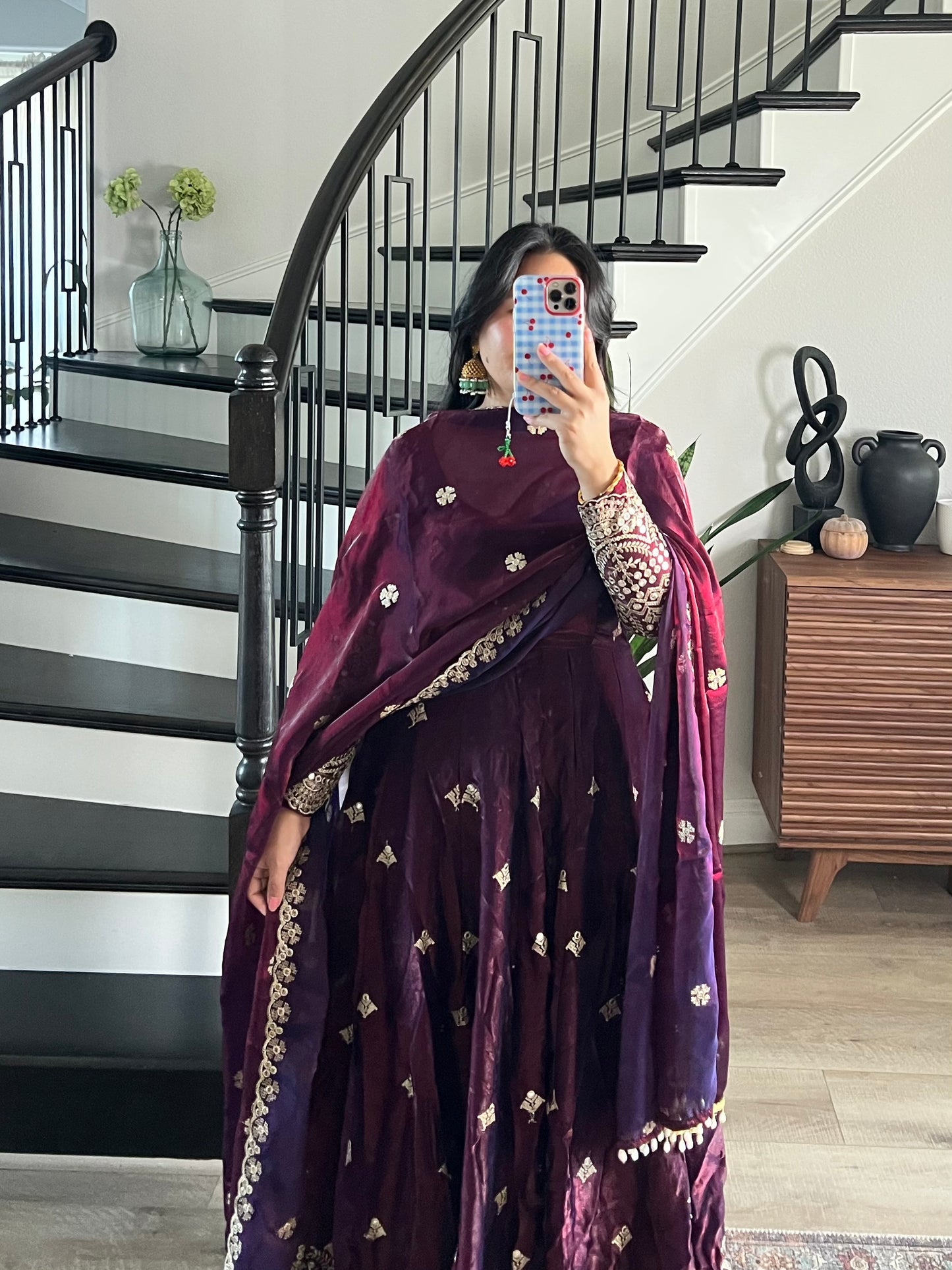 Silk anarkali in wine