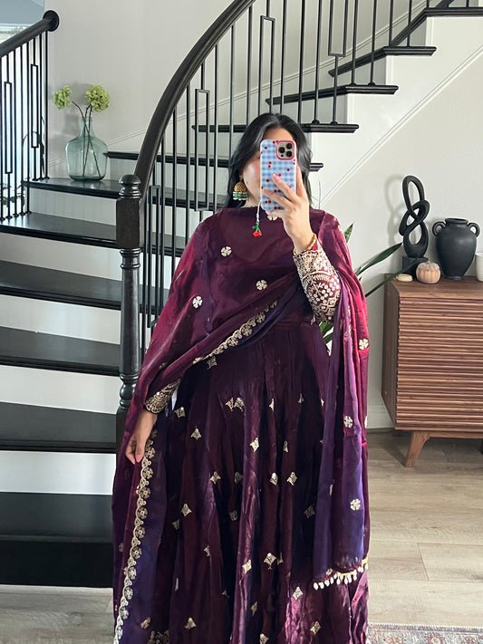 Silk anarkali in wine