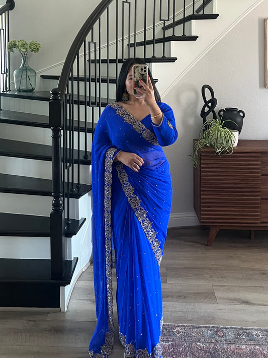 Royal Blue heavy handwork saree set