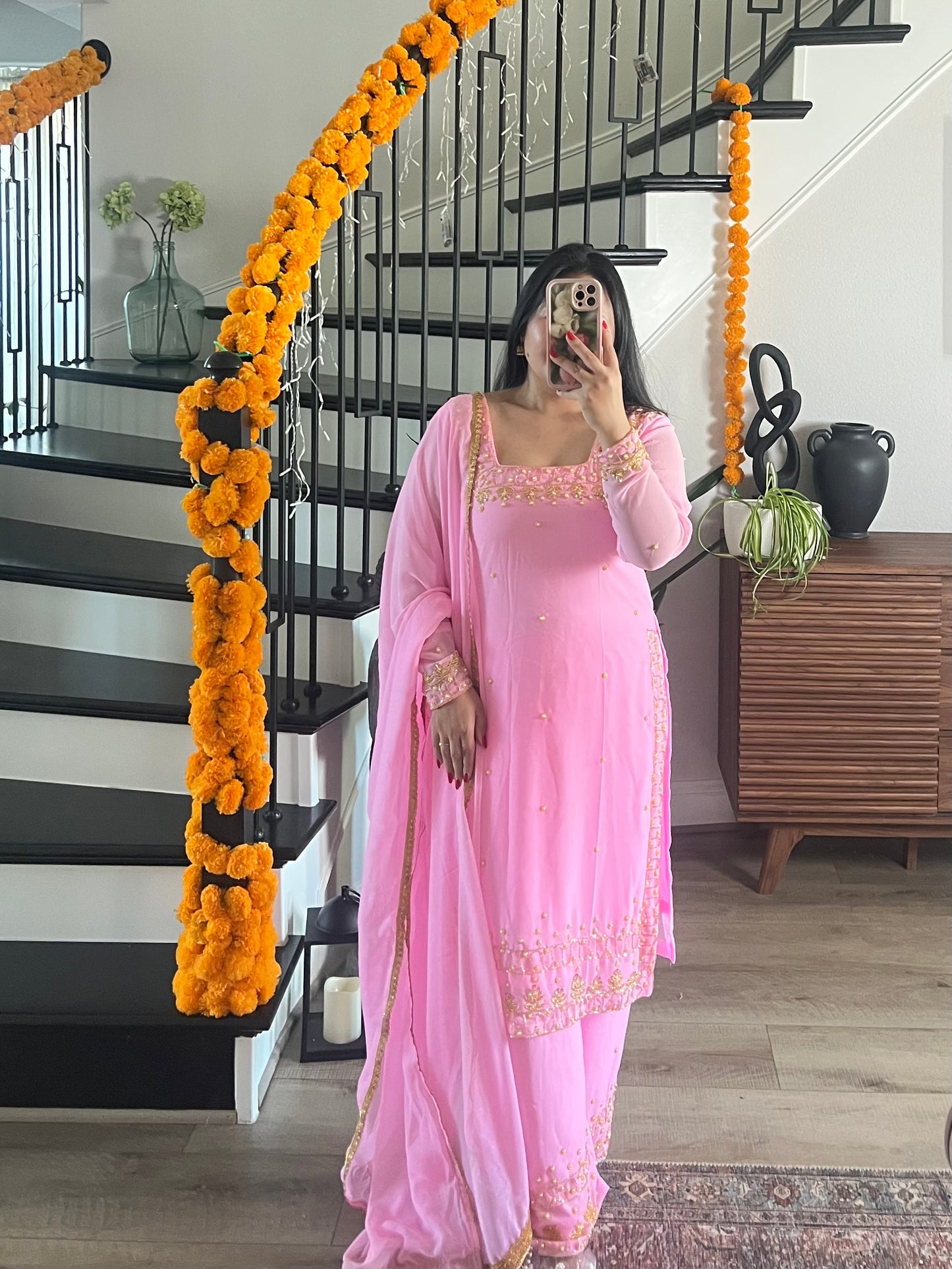 Handwork pink kurtha set