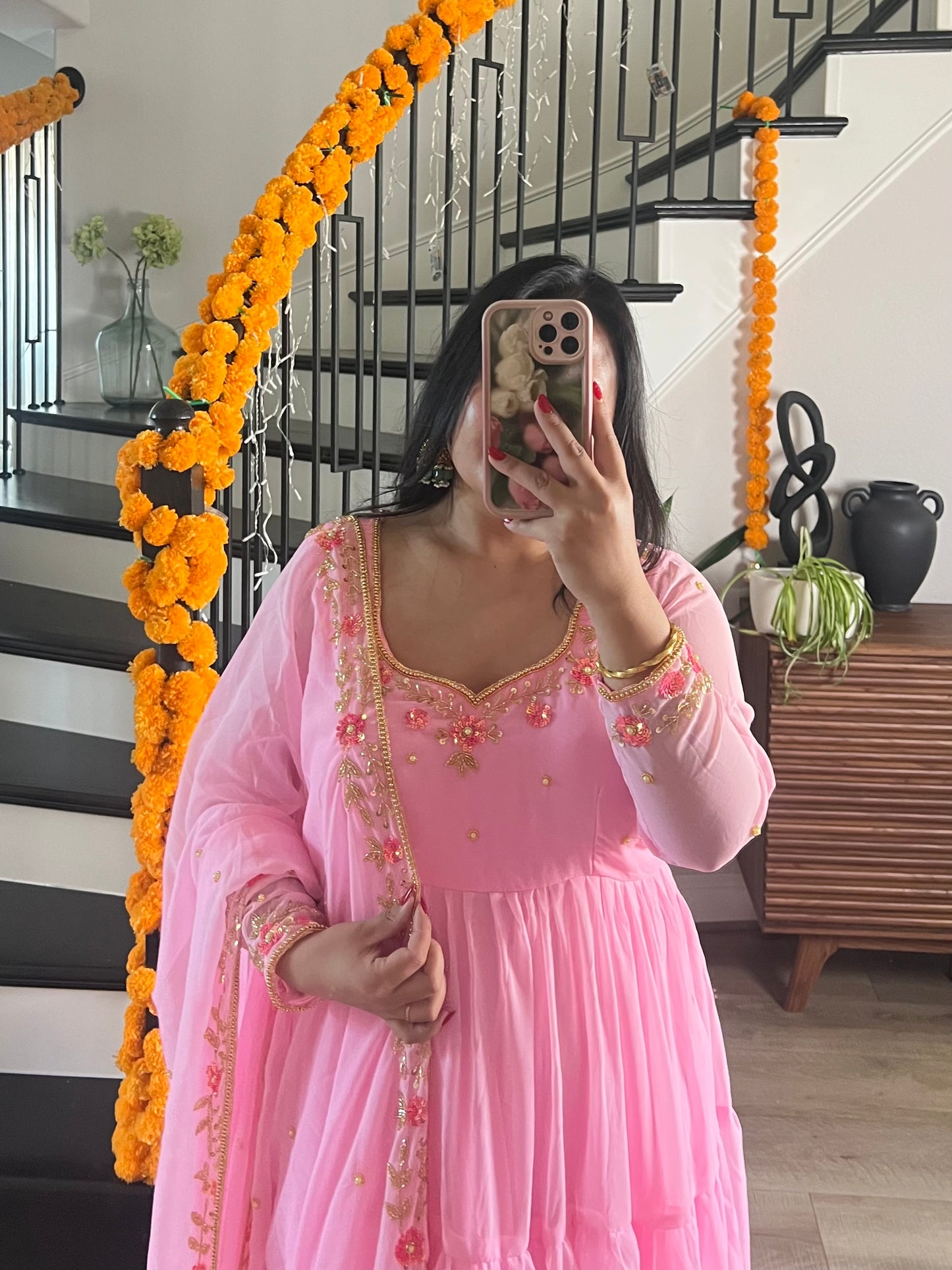 Handwork 4 step gown/anarkali in pink