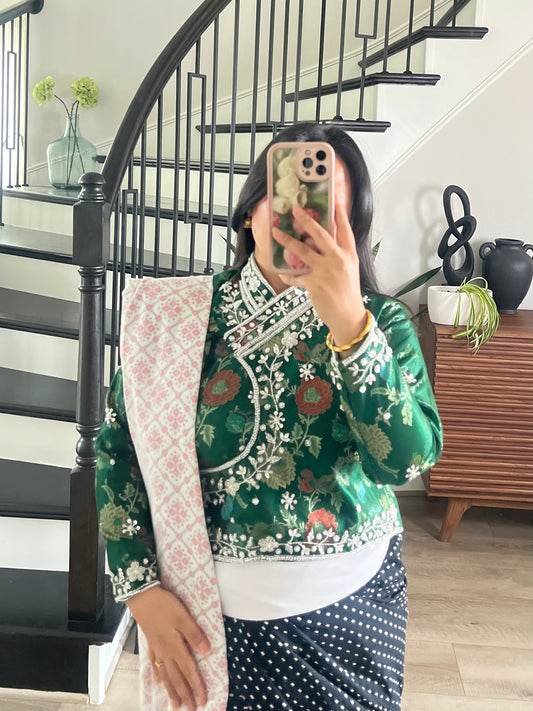 Kuching handwork choli in green