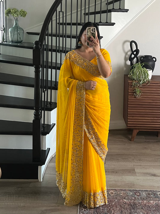 Yellow heavy saree
