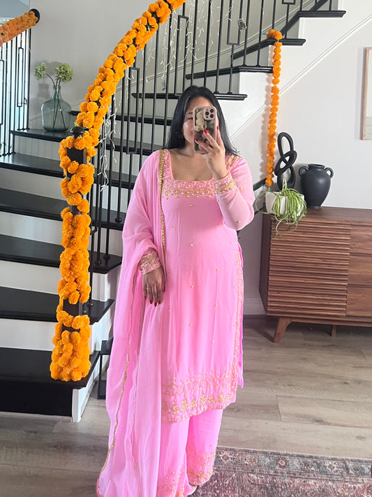 Handwork pink kurtha set