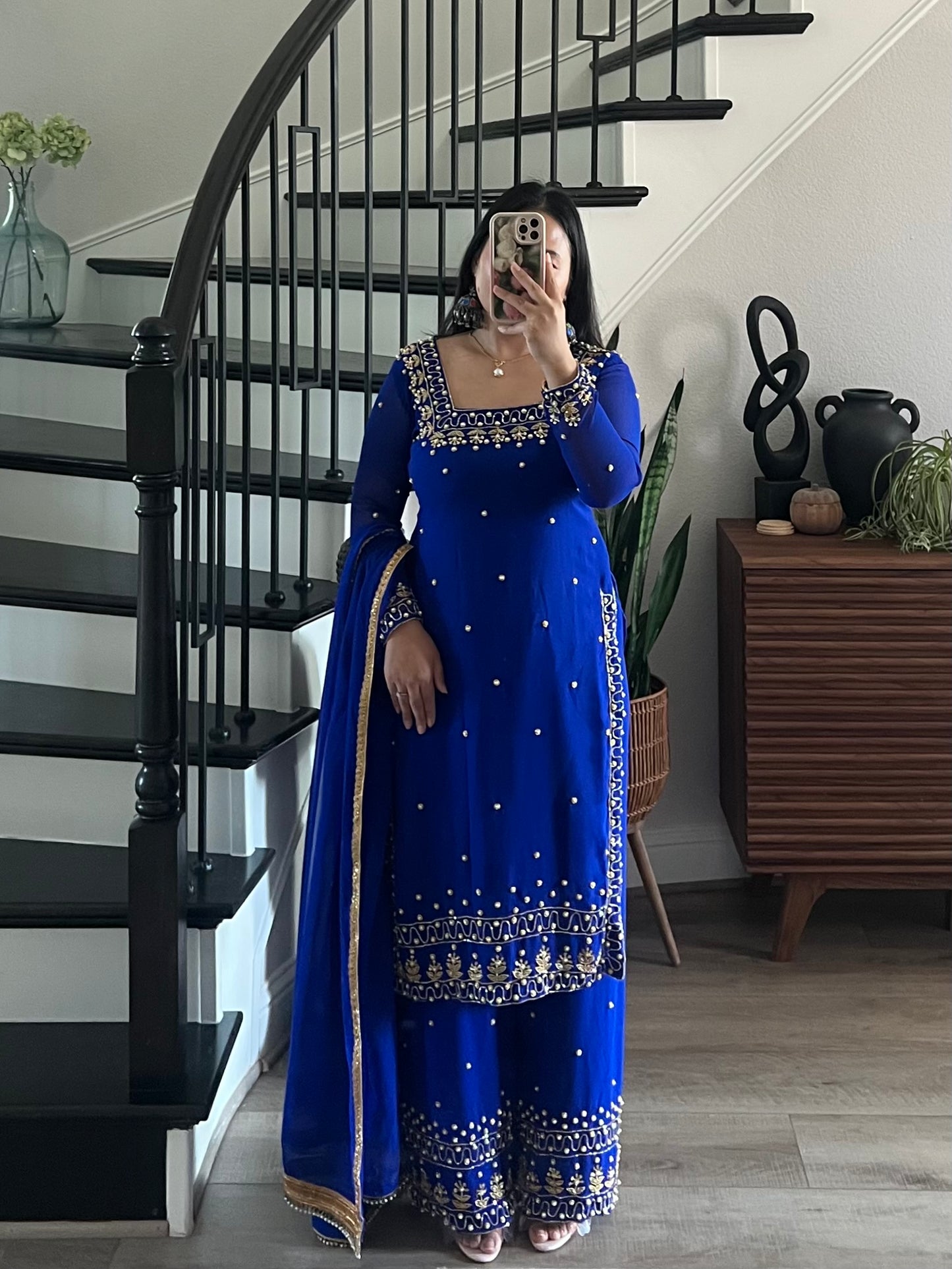 Handwork Royal blue kurtha set