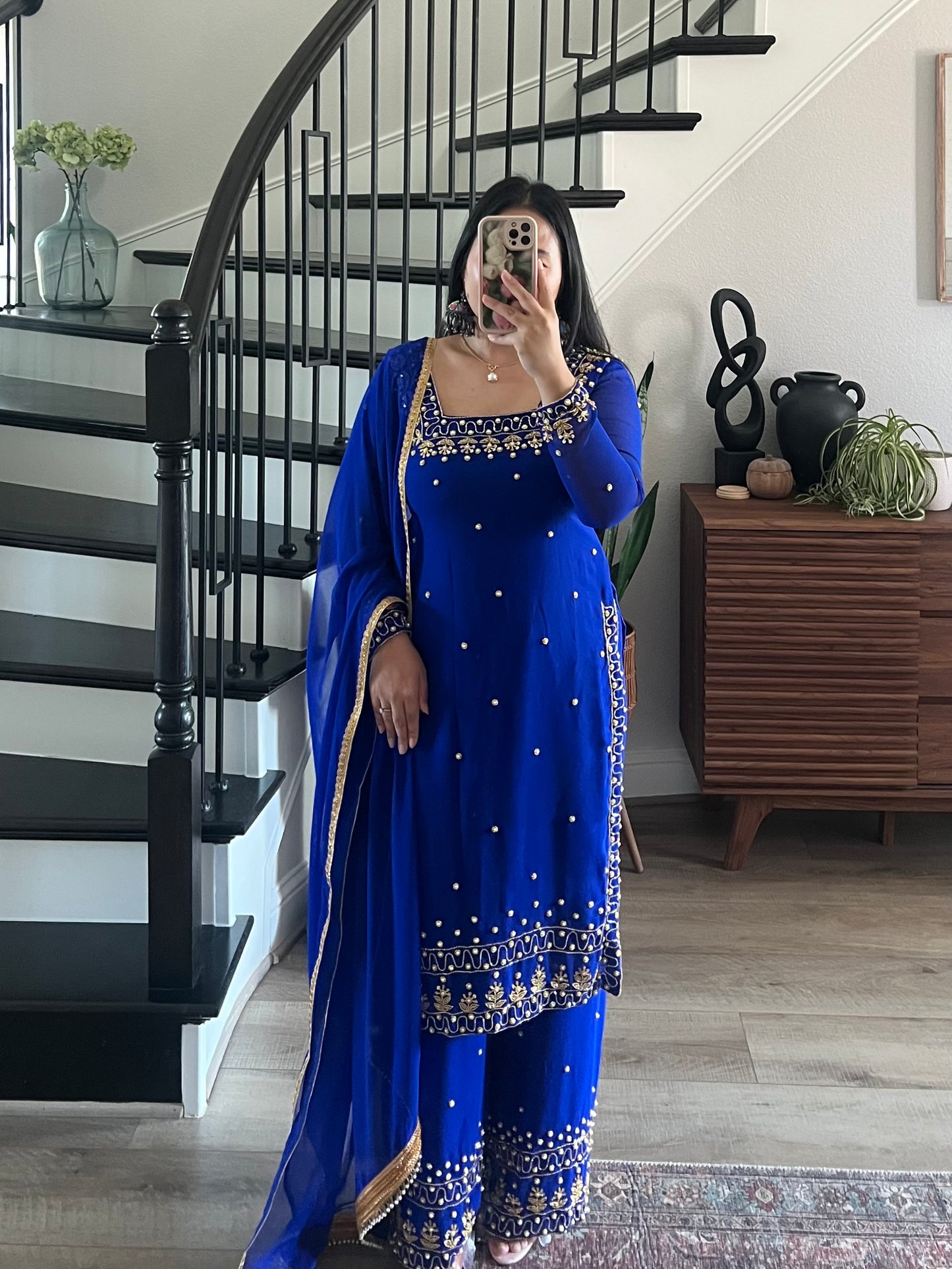 Handwork Royal blue kurtha set