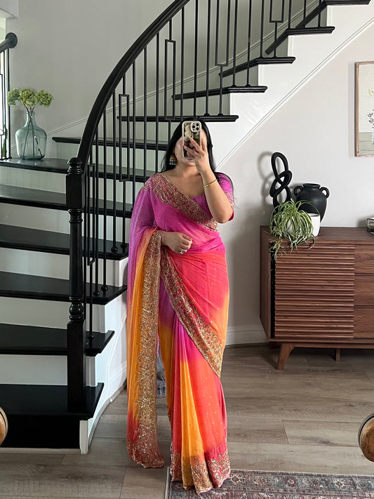 Pink orange saree
