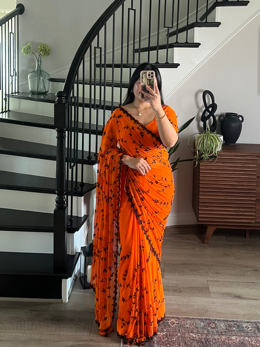 Chiffon sari with black potey handwork