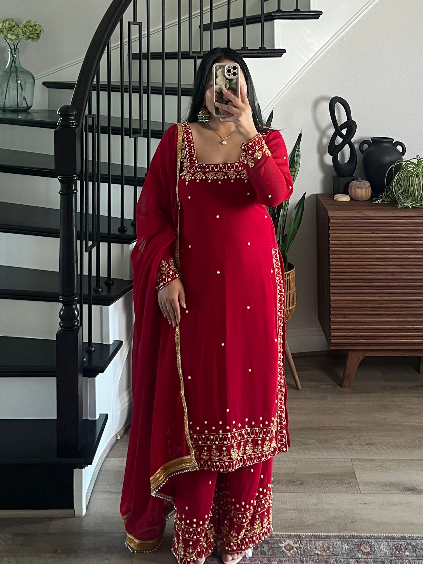 Handwork red kurtha set