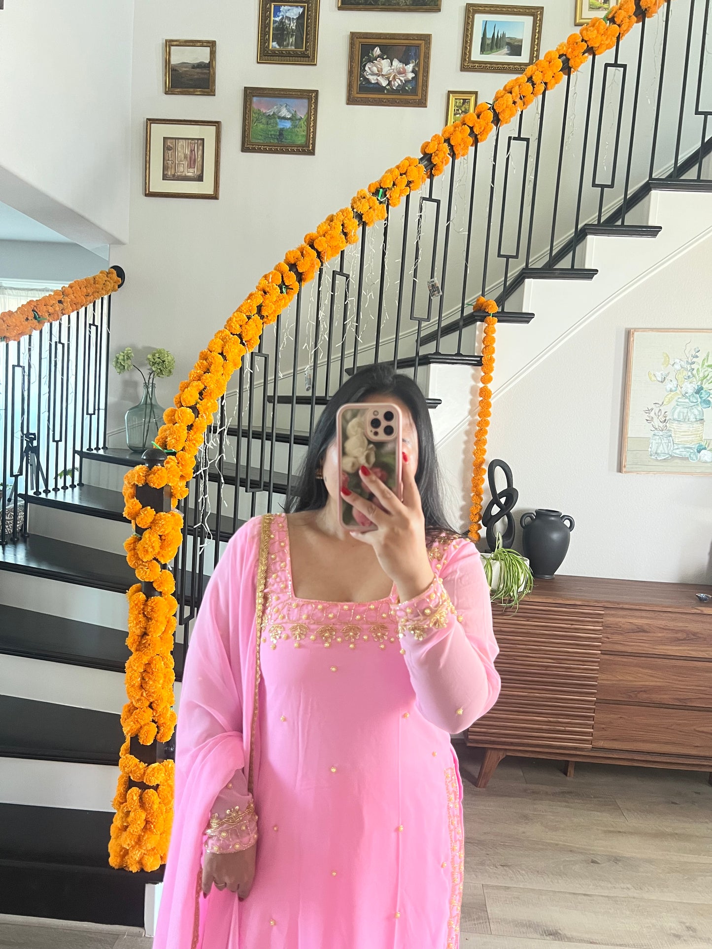 Handwork pink kurtha set