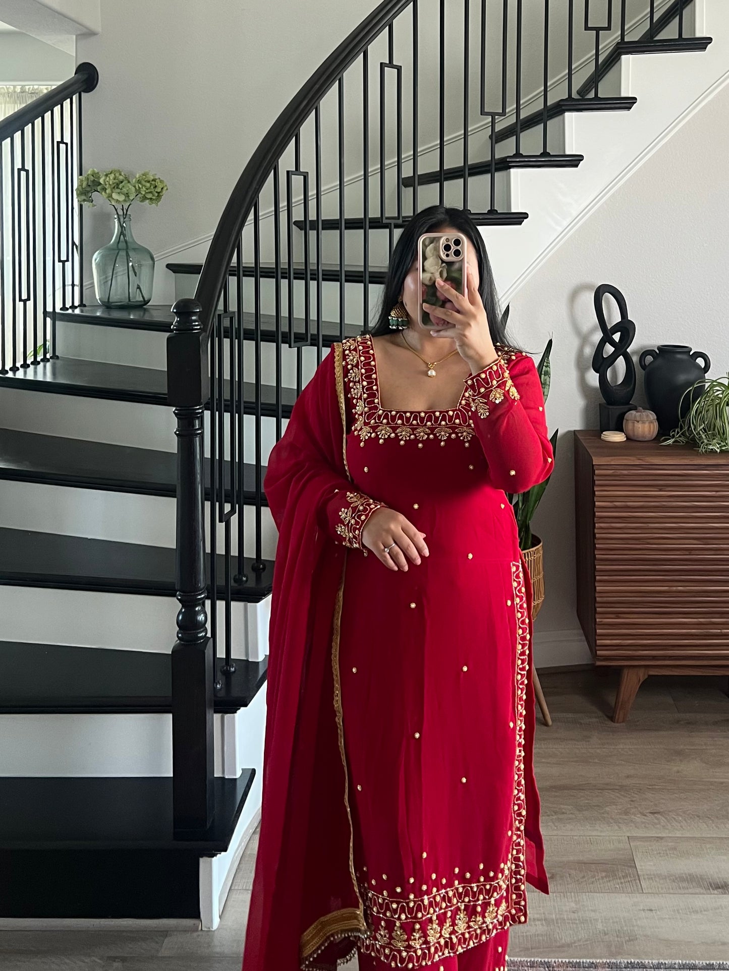 Handwork red kurtha set