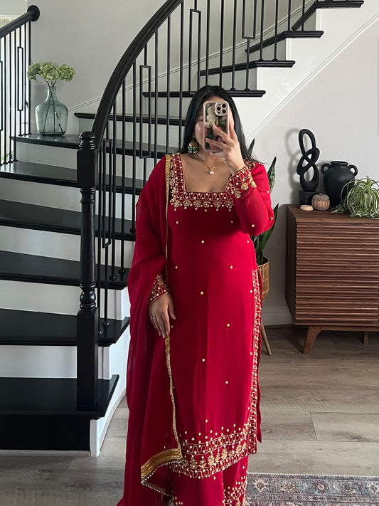 Handwork red kurtha set