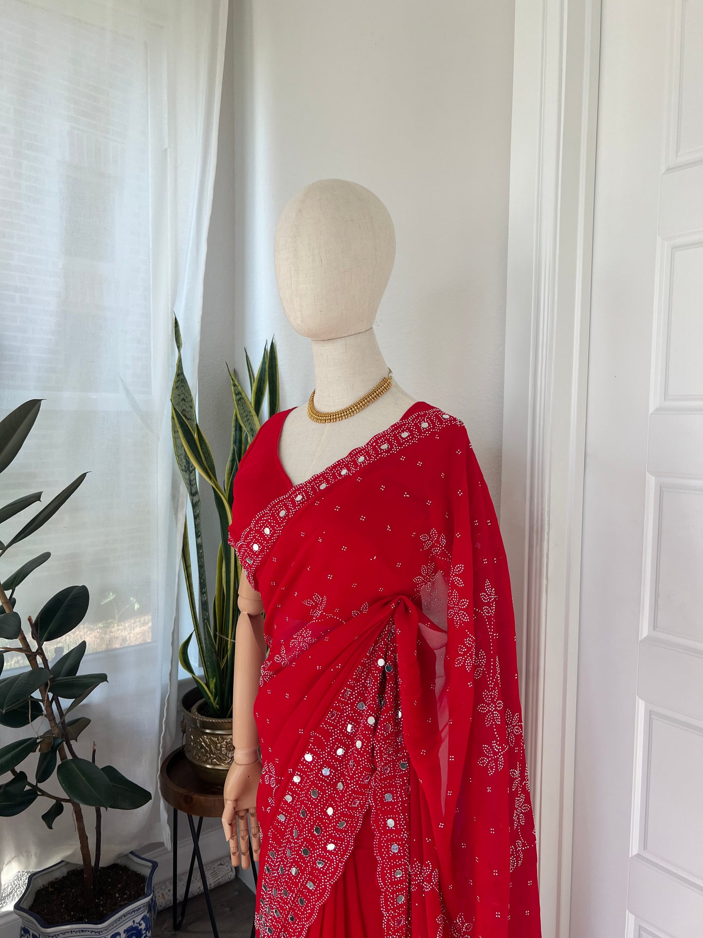 Heavy Swiroski work Red Saree and Blouse