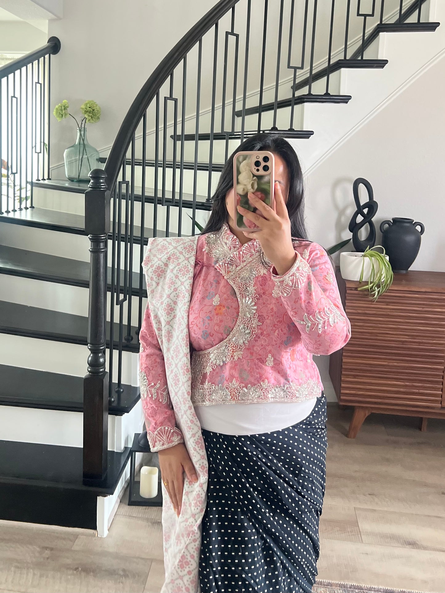 Handwork chaubandi choli in light pink