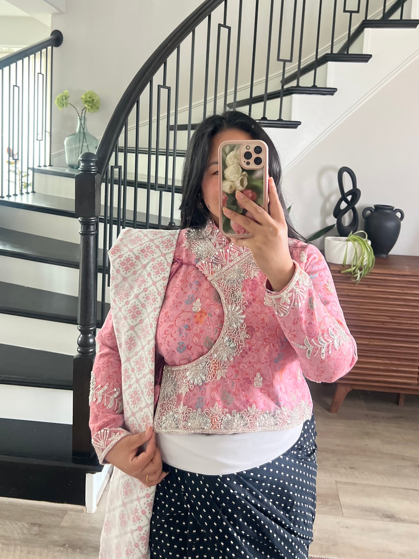 Handwork chaubandi choli in light pink