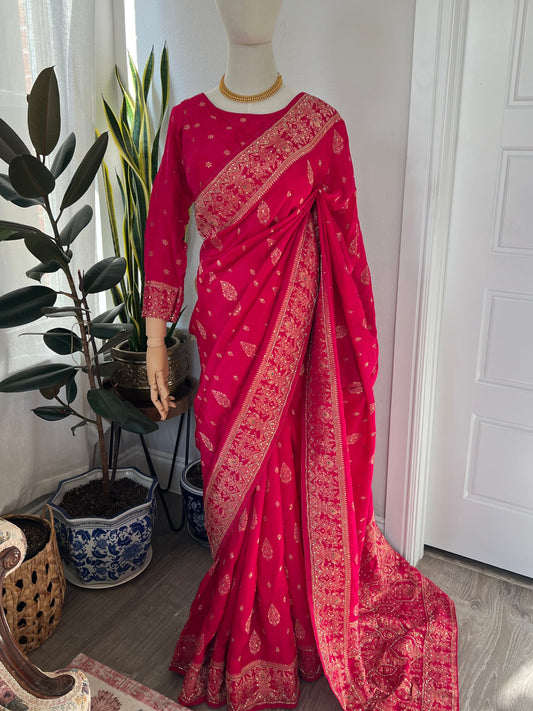 Rani pink khaddi saree