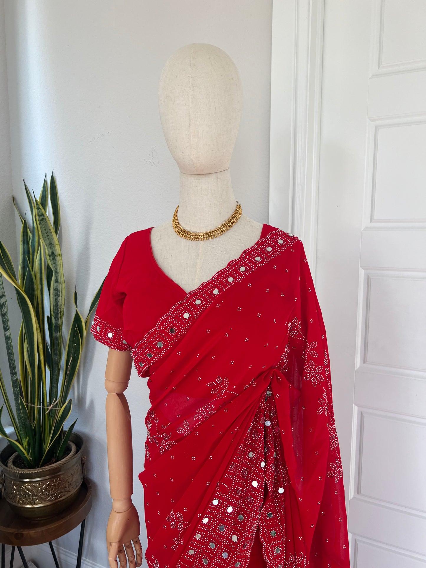 Heavy Swiroski work Red Saree and Blouse