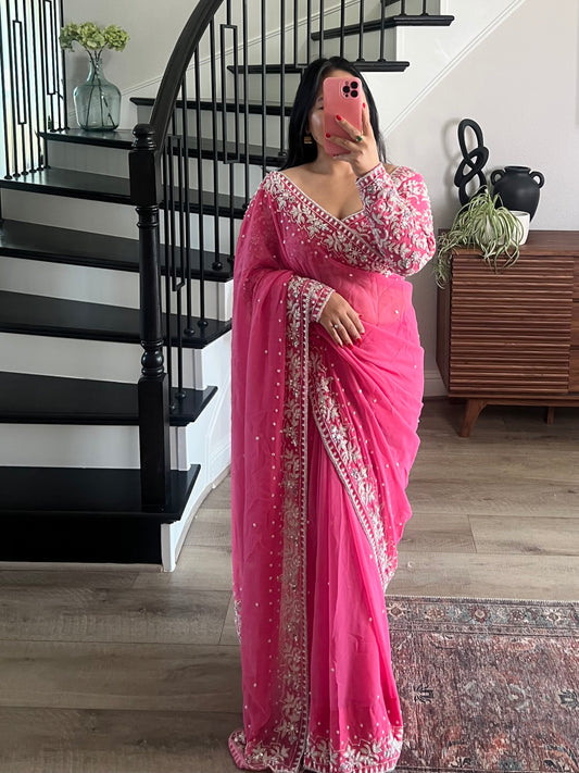 Pink boutique saree set
