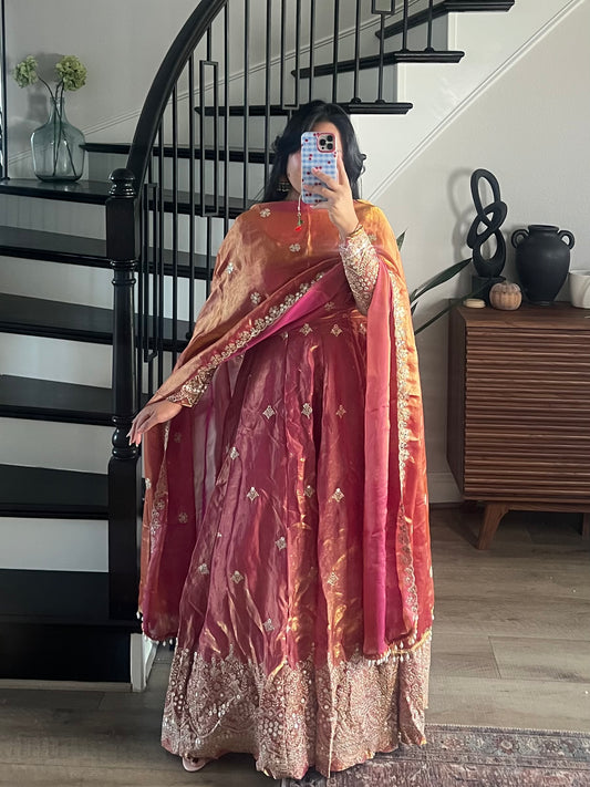 Silk anarkali in pink