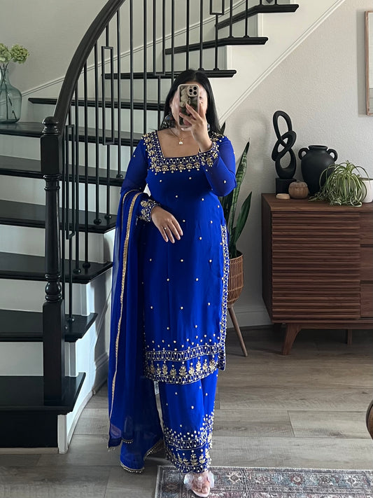 Handwork Royal blue kurtha set