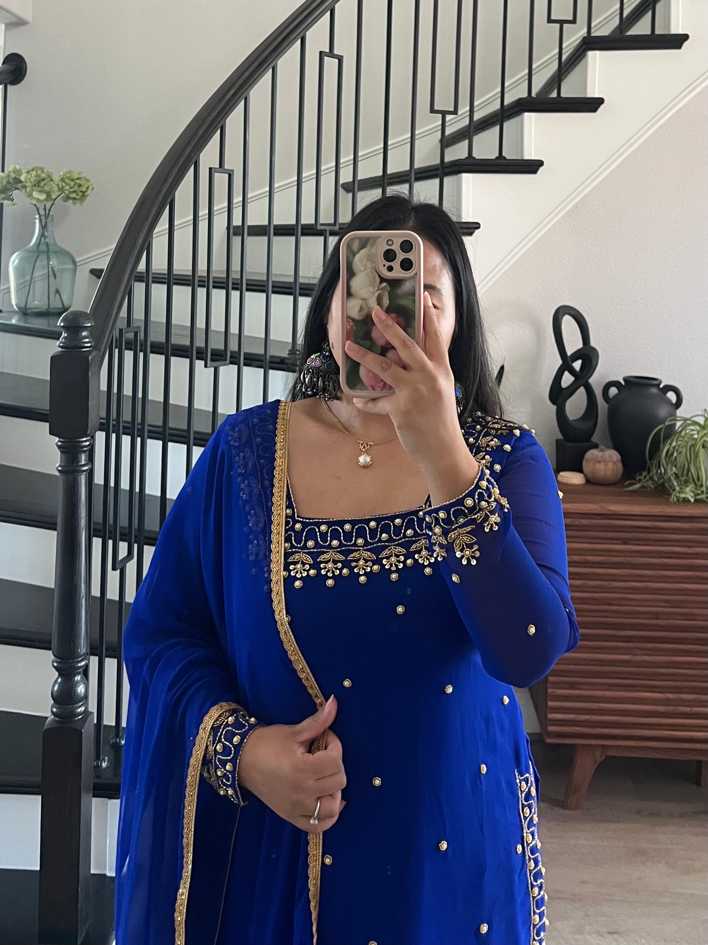 Handwork Royal blue kurtha set