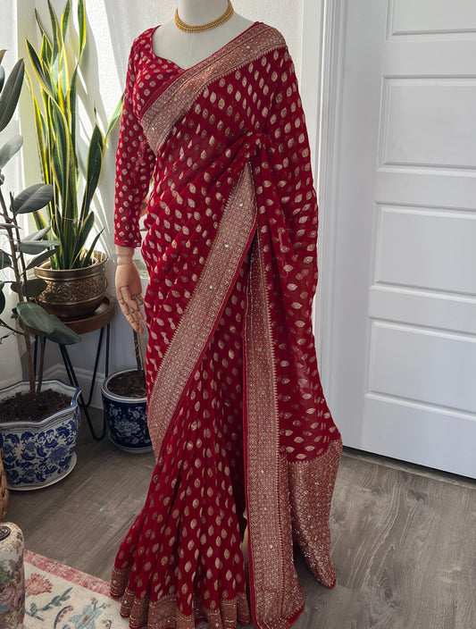 Red georgette khaddi saree