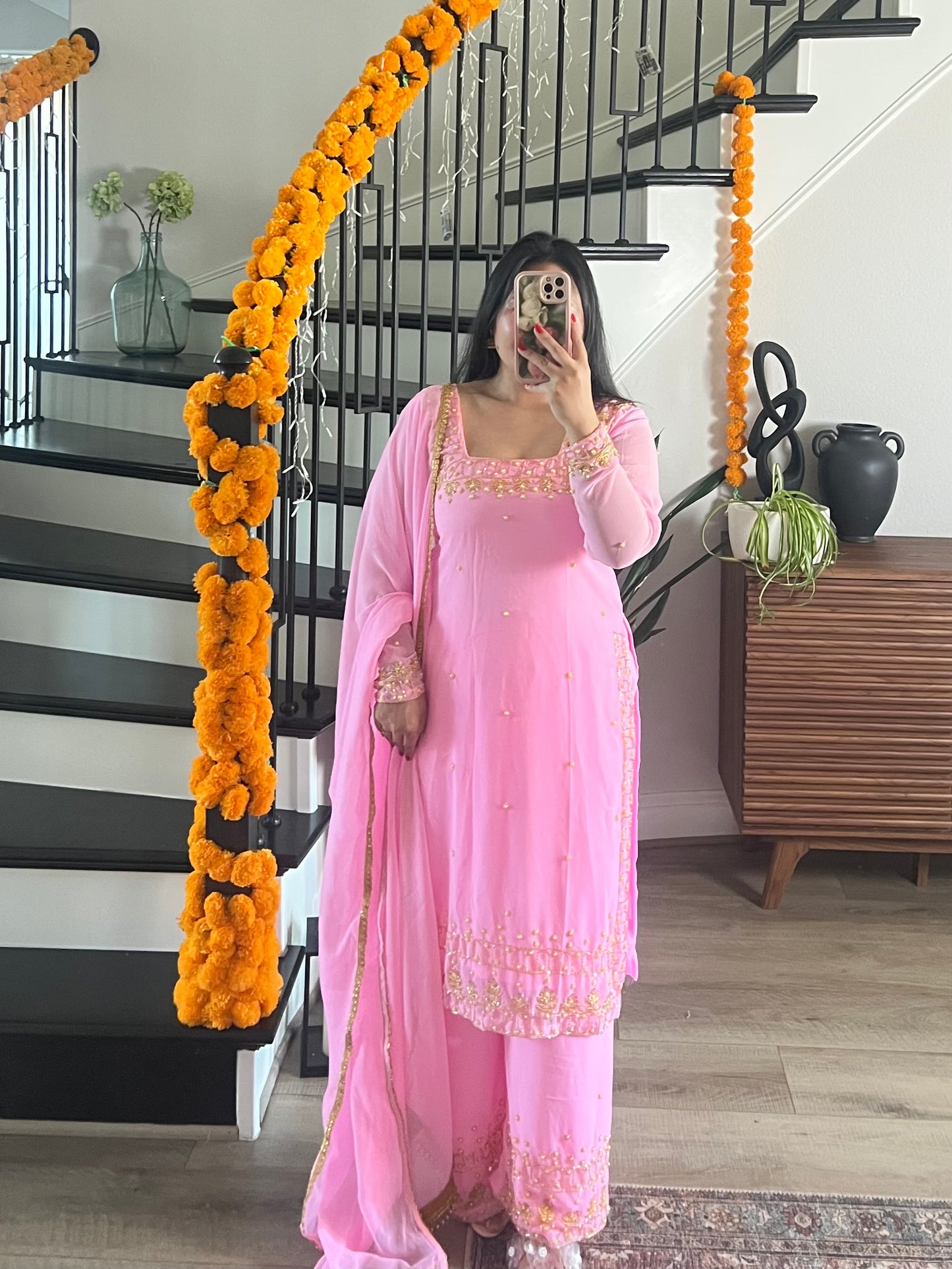 Handwork pink kurtha set