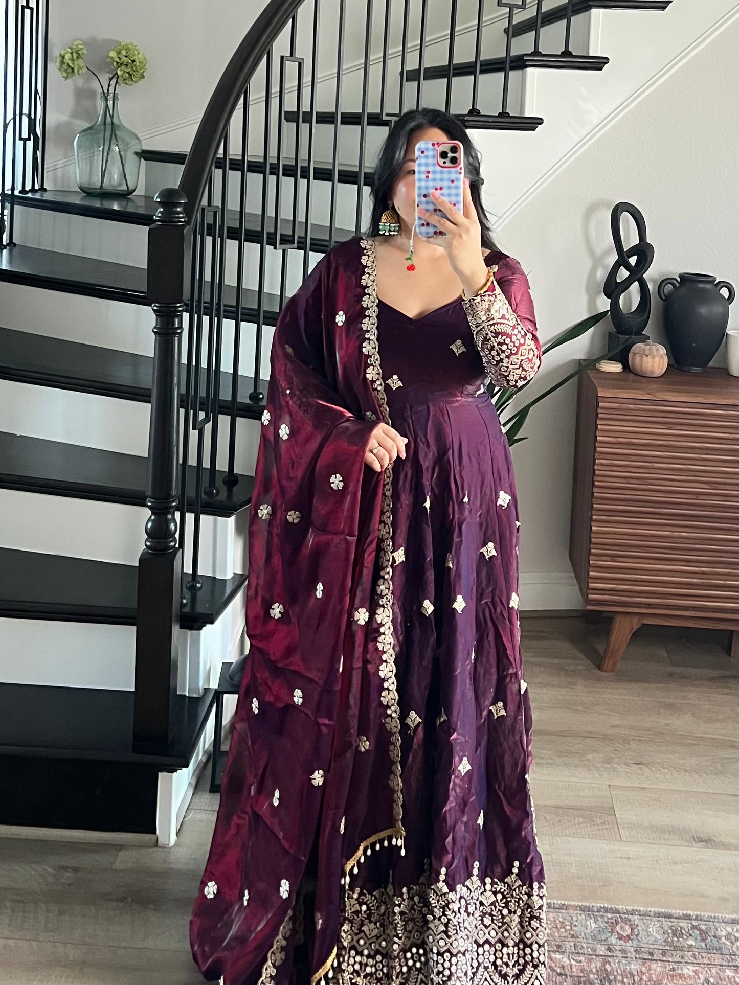 Silk anarkali in wine