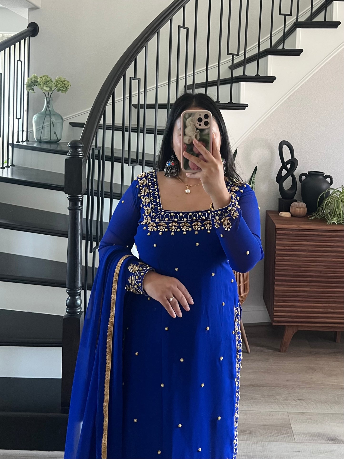 Handwork Royal blue kurtha set