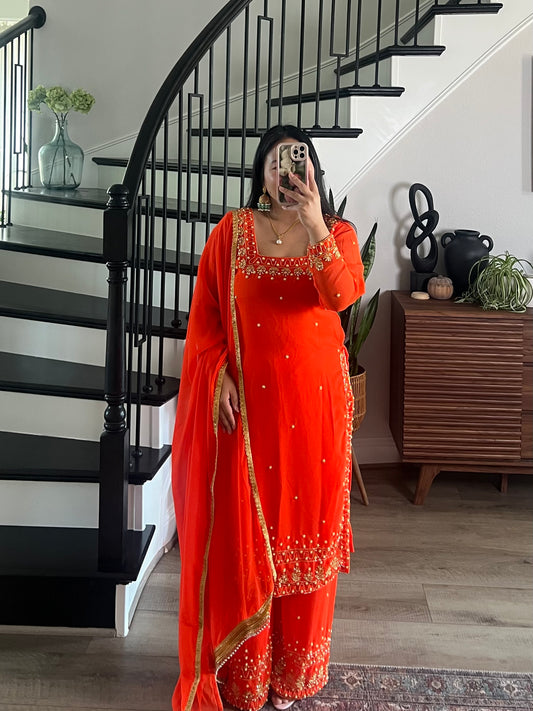 Handwork orange kurtha set