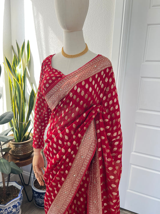Red georgette khaddi saree